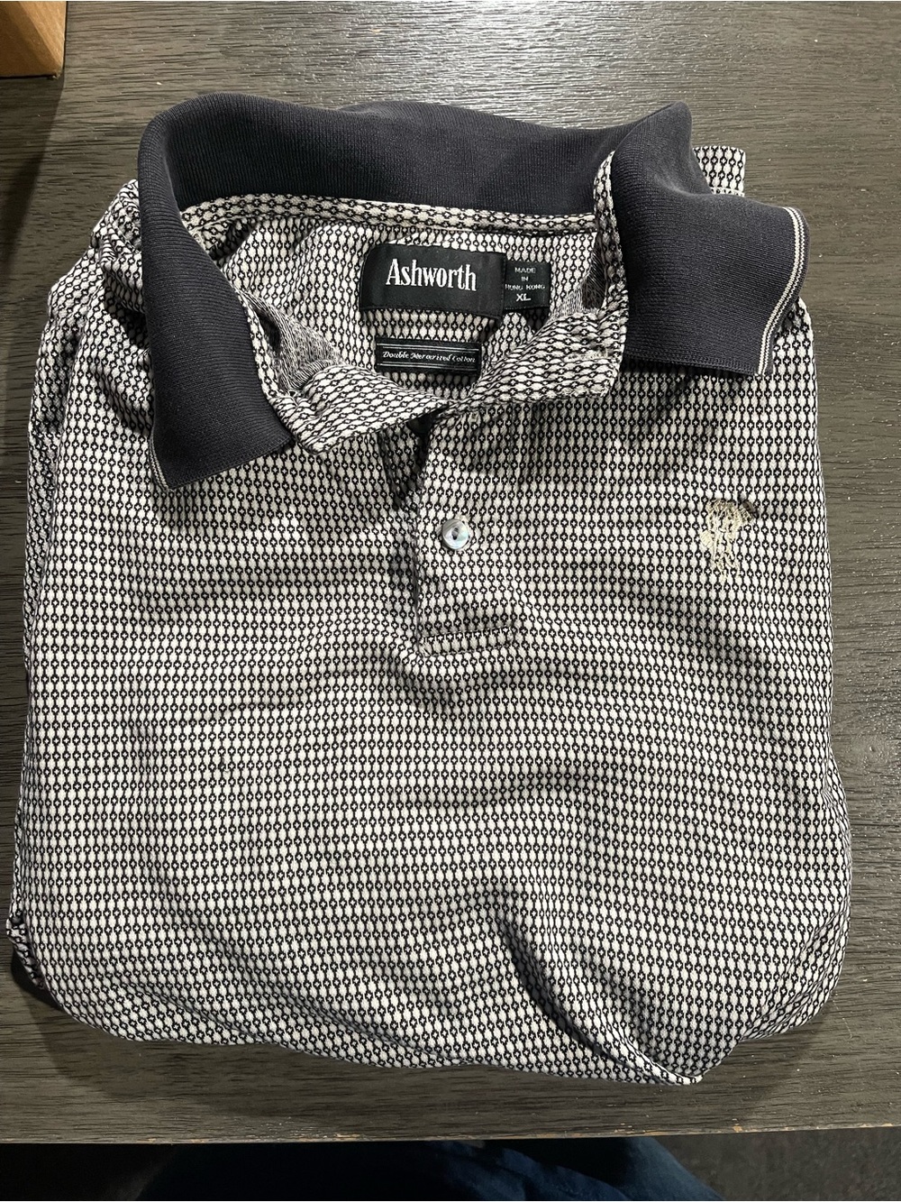 Vintage Men’s Sz XL Ashworth Black & White Micro-Pattern Polo
